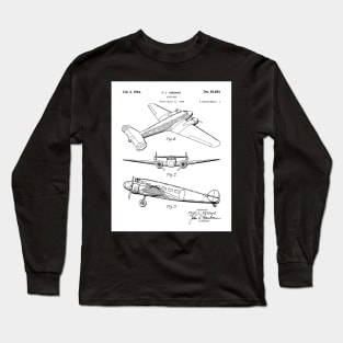 Lockheed Airplane Patent - Electra Air Plane Art - Black And White Long Sleeve T-Shirt